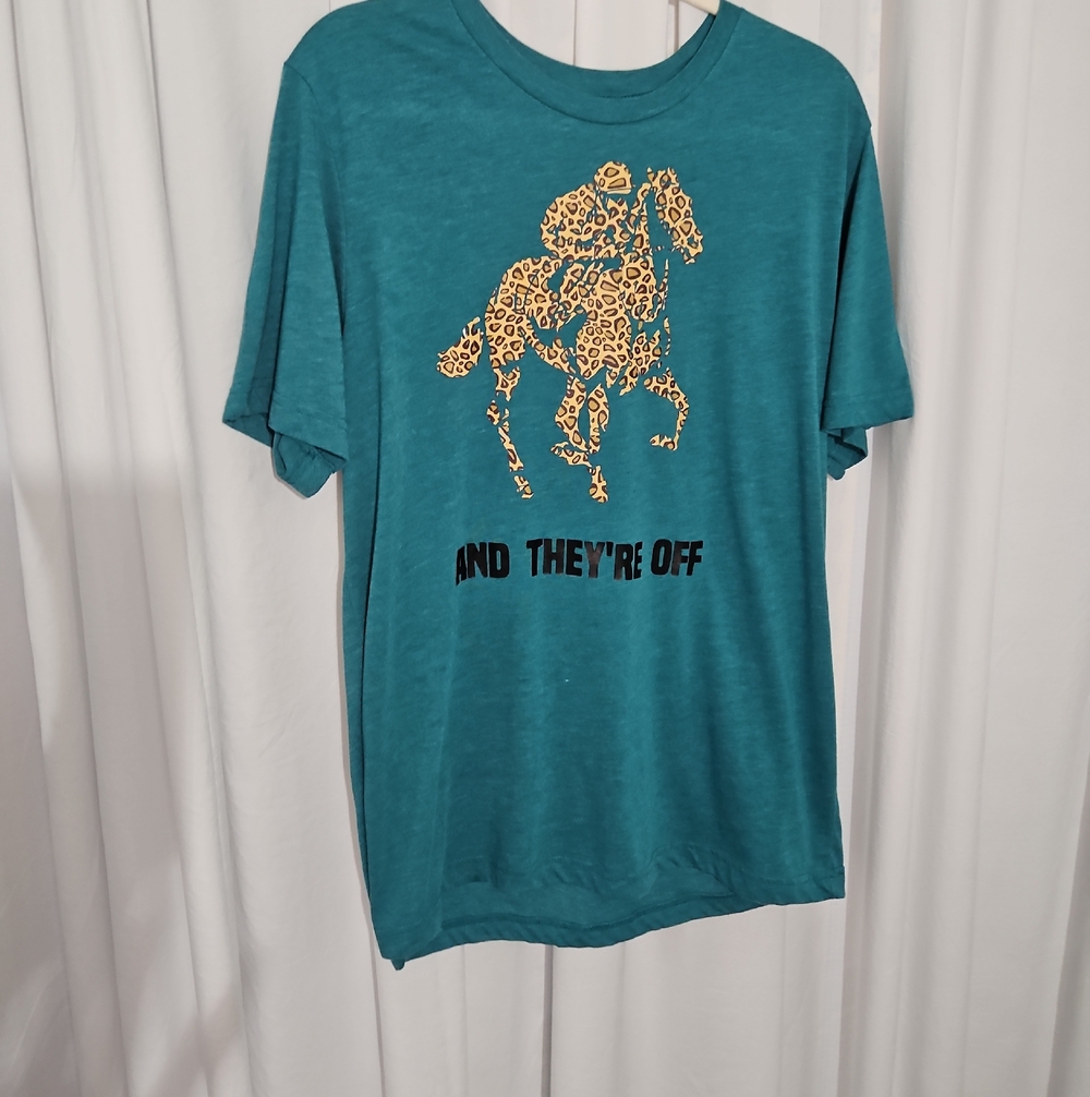 3 For $13.00! Teal Graphic Tee with Leopard Horse Print